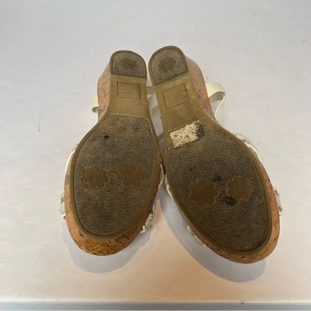American Eagle Girl's Slingback Sandals Cork Wedge Cream/Silver Size 4 1/2